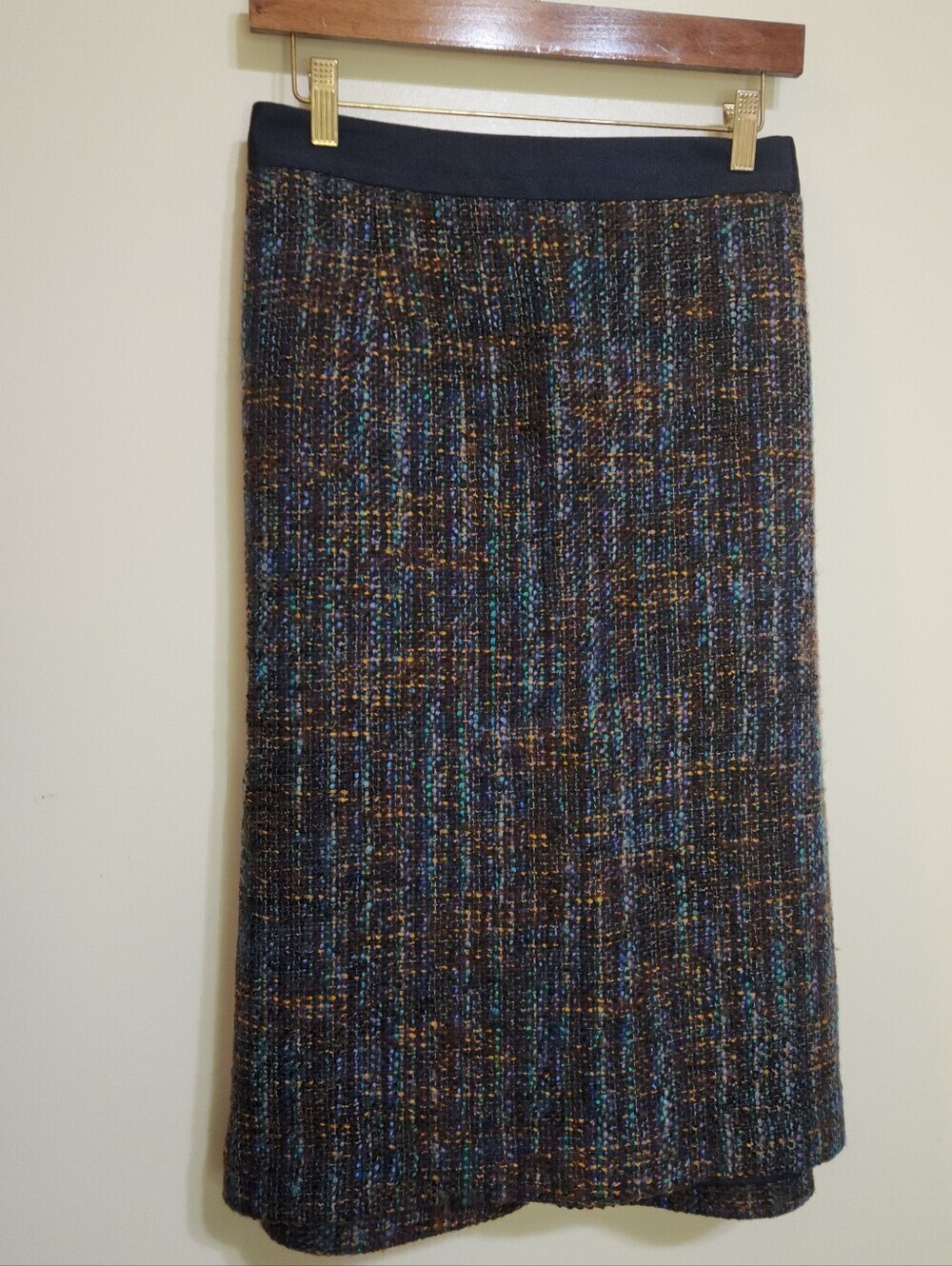 Boden Wool Mix Multicolor Navy Trim Pencil Skirt Lined Tweed Womens Size 18 Long